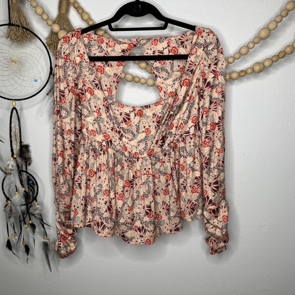 Free People Silent Rawr Floral Square Neck Blouse